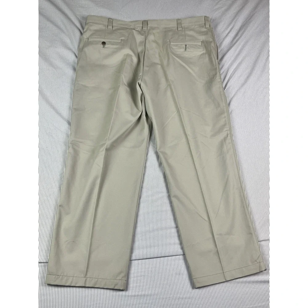 Haggar Mens Khaki Pleated Chino Pants 42x29 Relaxed Fit Cotton Trousers New‎